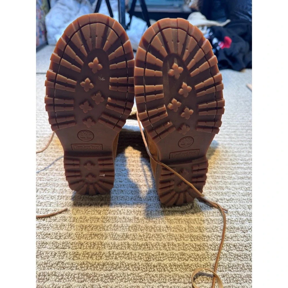 Timberland girls Shearling Lined Lace Up Boots Brown‎ Leather Winter Hiking 4